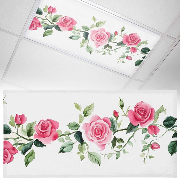 Fluorescent Light Covers 1 Pack 4x2 ft Pink Rose Ceiling Light Covers Watercolor Floral Light Filters for Classroom, Office & Home, Drop Ceiling Light Covers