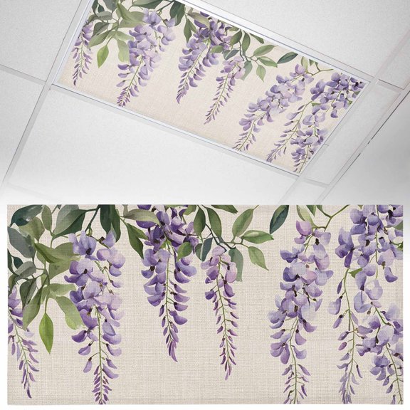 Fluorescent Light Covers 1 Pack 4x2 ft Purple Flower Green Leaves Ceiling Light Covers Retro Style Light Filters for Classroom, Office & Home, Drop Ceiling Light Covers