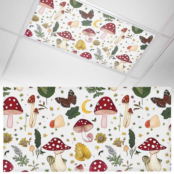Fluorescent Light Covers 1 Pack 4x2 ft Red Mushroom Butterfly Ceiling Light Covers Leaf Star Moon Light Filters for Classroom, Office & Home, Drop Ceiling Light Covers