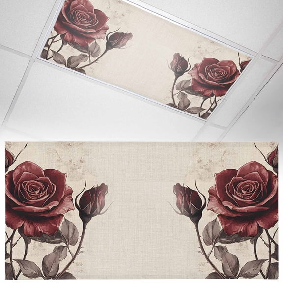 Fluorescent Light Covers 1 Pack 4x2 ft Red Rose Ceiling Light Covers Retro Style Light Filters for Classroom, Office & Home, Drop Ceiling Light Covers