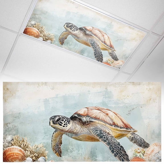 Fluorescent Light Covers 1 Pack 4x2 ft Sea Turtle Ceiling Light Covers Retro Style Light Filters for Classroom, Office & Home, Drop Ceiling Light Covers