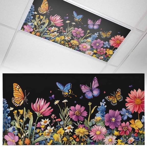 Fluorescent Light Covers 1 Pack 4x2 ft Spring Flower Butterfly Ceiling Light Covers Retro Style Light Filters for Classroom, Office & Home, Drop Ceiling Light Covers