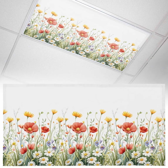 Fluorescent Light Covers 1 Pack 4x2 ft Spring Wildflower Ceiling Light Covers Watercolor Flower Leaf Light Filters for Classroom, Office & Home, Drop Ceiling Light Covers