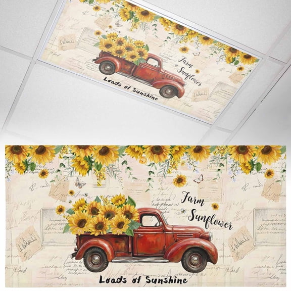 Fluorescent Light Covers 1 Pack 4x2 ft Sunflower Red Truck Ceiling Light Covers Butterfly Leaves Retro Light Filters for Classroom, Office & Home, Drop Ceiling Light Covers
