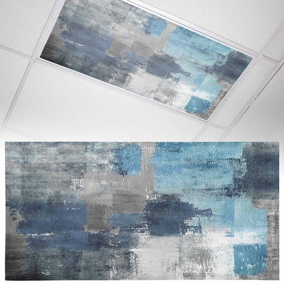 Fluorescent Light Covers 1 Pack 4x2 ft Teal Blue Gray Block Ceiling Light Covers Abstract Art Light Filters for Classroom, Office & Home, Drop Ceiling Light Covers
