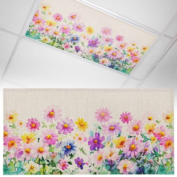 Fluorescent Light Covers 1 Pack 4x2 ft Watercolor Flowers Ceiling Light Covers Spring Art Light Filters for Classroom, Office & Home, Drop Ceiling Light Covers