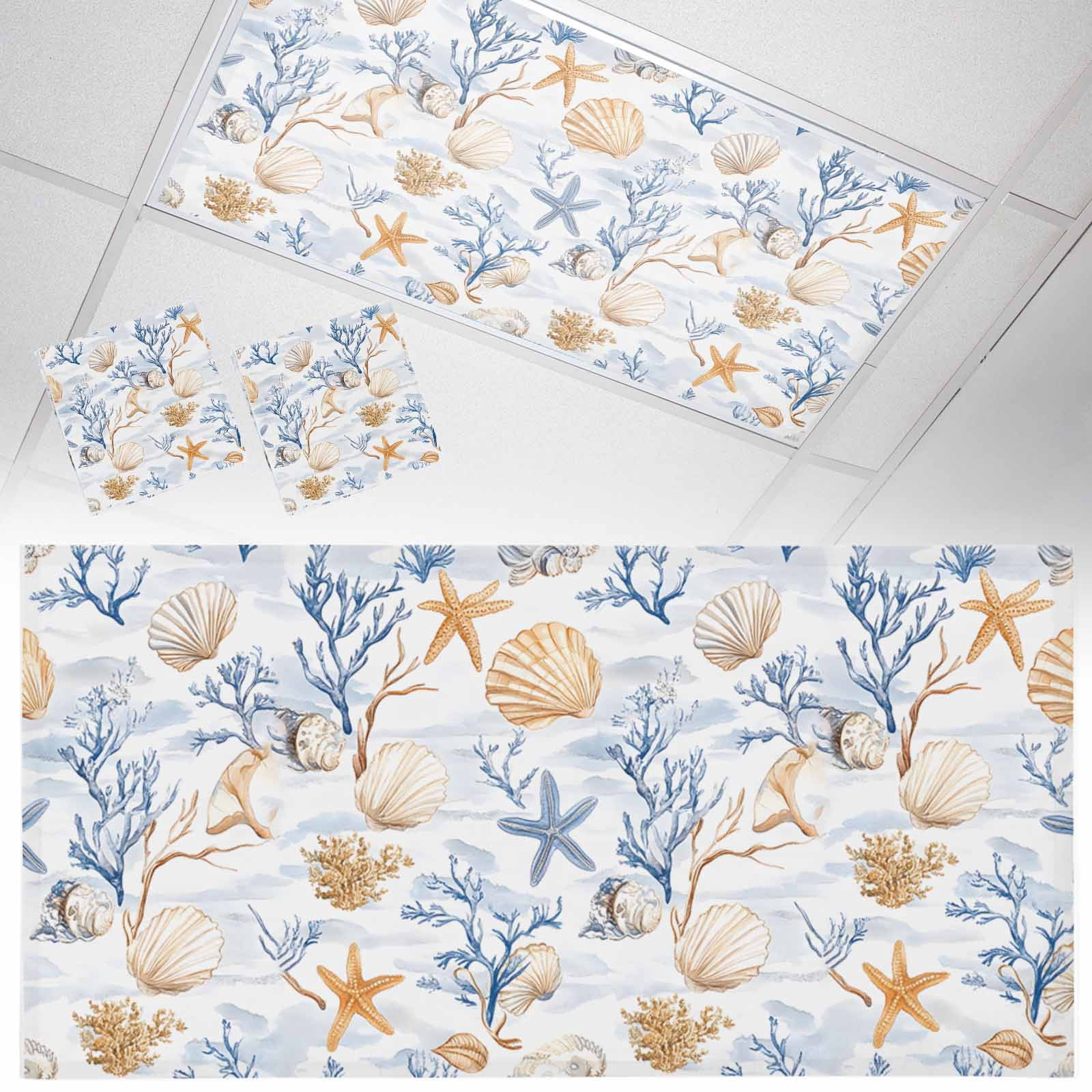 Fluorescent Light Covers 2 Pack 4x2 ft Beach Marine Life Ceiling Light ...