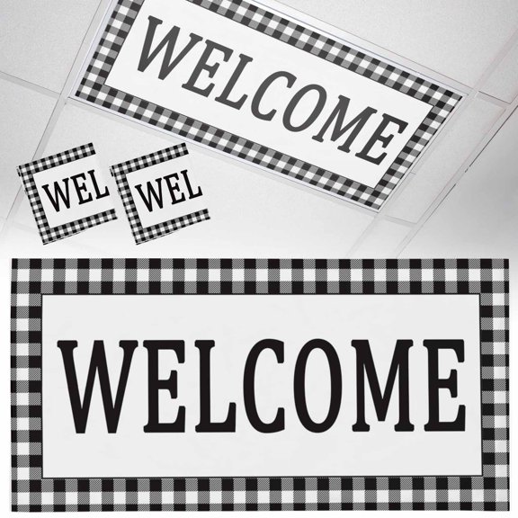 Fluorescent Light Covers 2 Pack 4x2 ft Black Buffalo Check Plaid Ceiling Light Covers Welcome Light Filters for Classroom, Office & Home, Drop Ceiling Light Covers