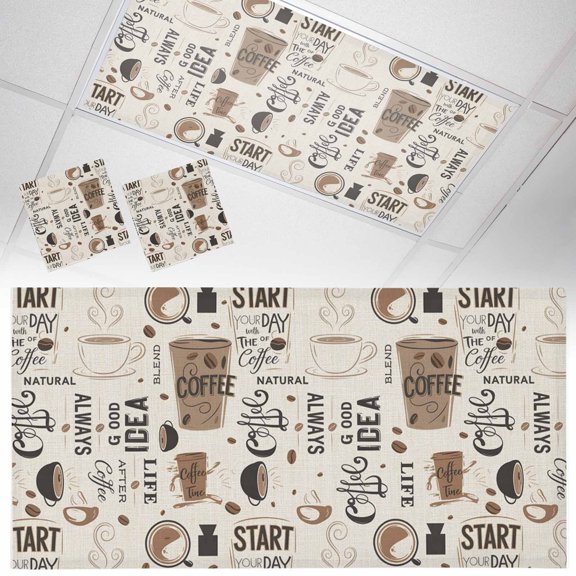 Fluorescent Light Covers 2 Pack 4x2 ft Coffee Beans Lover Ceiling Light Covers Coffee Cup Light Filters for Classroom, Office & Home, Drop Ceiling Light Covers