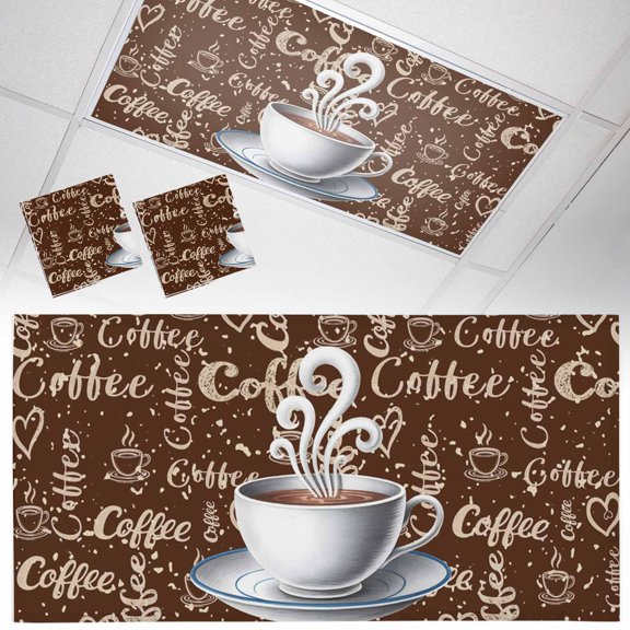 Fluorescent Light Covers 2 Pack 4x2 ft Coffee Theme Vintage Ceiling Light Covers Retro Country Brown Light Filters for Classroom, Office & Home, Drop Ceiling Light Covers