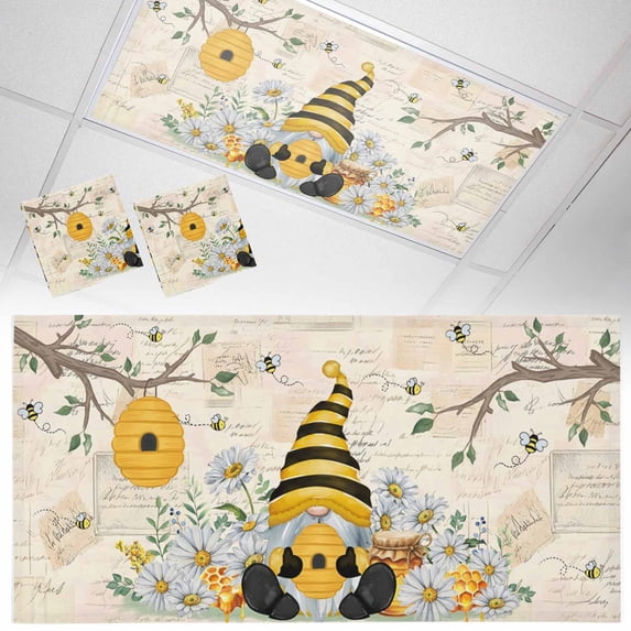 Fluorescent Light Covers 2 Pack 4x2 ft Gnome Daisy Floral Ceiling Light Covers Flowers Leaf Retro Light Filters for Classroom, Office & Home, Drop Ceiling Light Covers