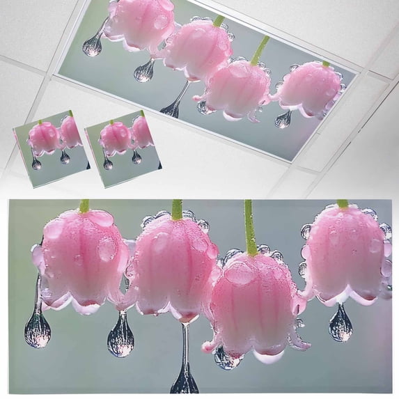Fluorescent Light Covers 2 Pack 4x2 ft Lily Of The Valley Ceiling Light Covers Pink Flower Light Filters for Classroom, Office & Home, Drop Ceiling Light Covers