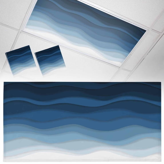 Fluorescent Light Covers 2 Pack 4x2 ft Ombre Blue White Wave Texture Ceiling Light Covers Abstract Stripes Light Filters for Classroom, Office & Home, Drop Ceiling Light Covers