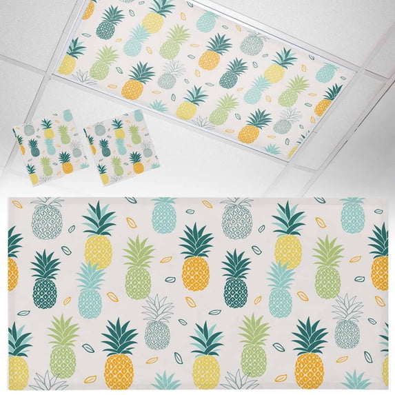Fluorescent Light Covers 2 Pack 4x2 ft Pineapple Hand Drawn Ceiling Light Covers Summer Tropical Fruit Light Filters for Classroom, Office & Home, Drop Ceiling Light Covers