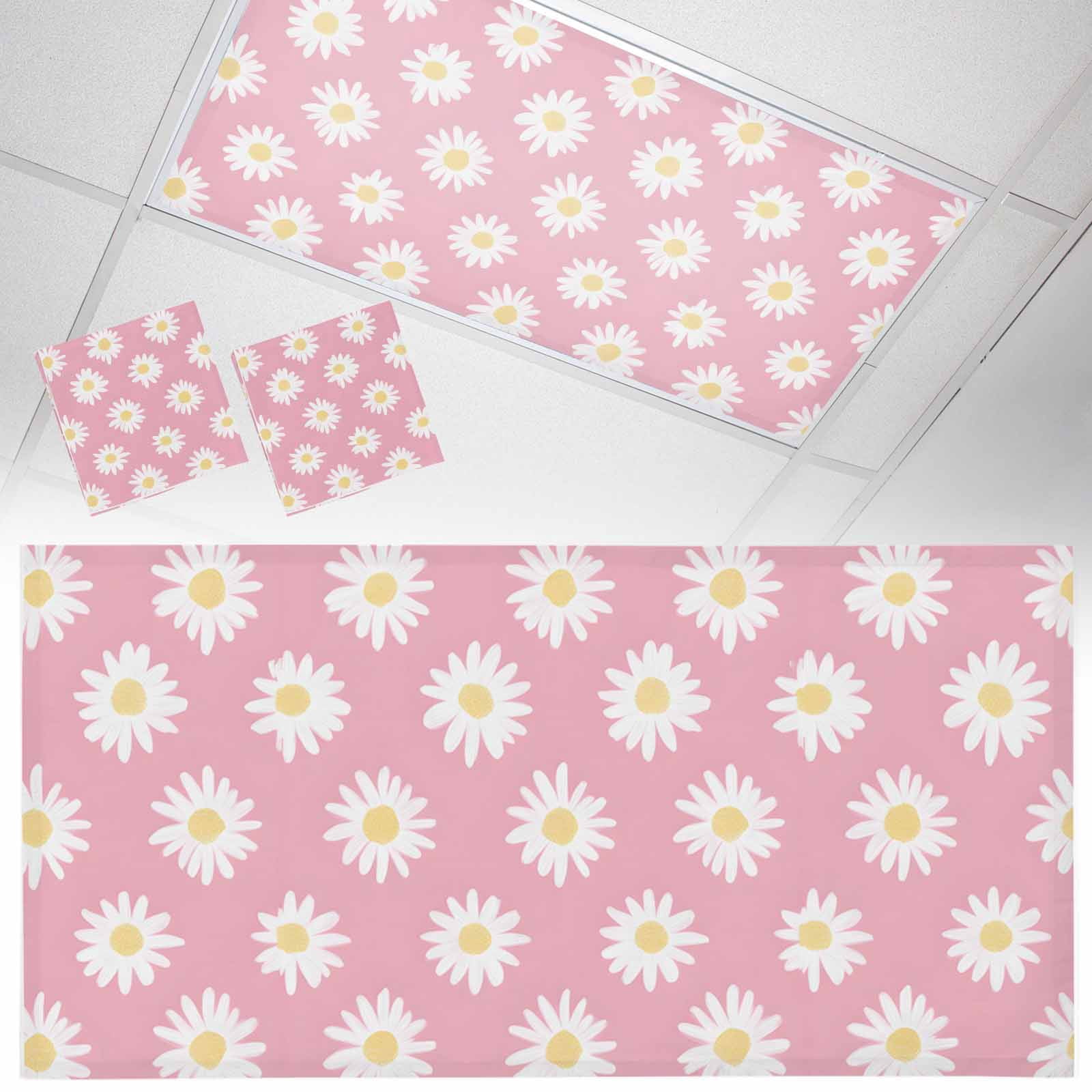 Fluorescent Light Covers 2 Pack 4x2 ft Pink Daisy Ceiling Light Covers ...