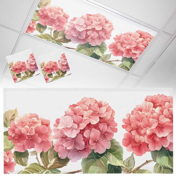 Fluorescent Light Covers 2 Pack 4x2 ft Pink Hydrangea Ceiling Light Covers Watercolor Flower Light Filters for Classroom, Office & Home, Drop Ceiling Light Covers