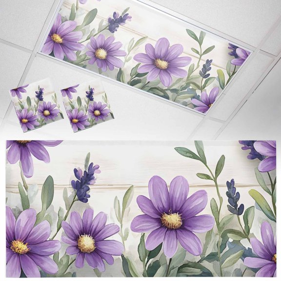 Fluorescent Light Covers 2 Pack 4x2 ft Purple Daisy Ceiling Light Covers Retro Style Light Filters for Classroom, Office & Home, Drop Ceiling Light Covers