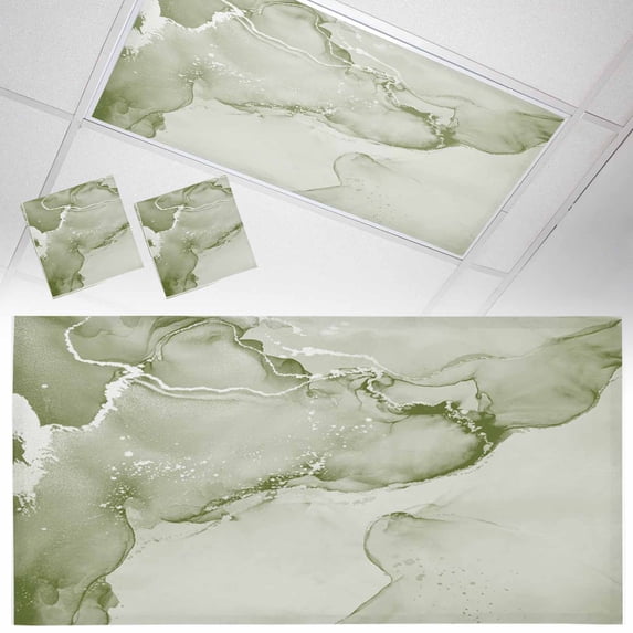 Fluorescent Light Covers 2 Pack 4x2 ft Sage Green Marble Ceiling Light Covers Abstract Waves Cloud Light Filters for Classroom, Office & Home, Drop Ceiling Light Covers