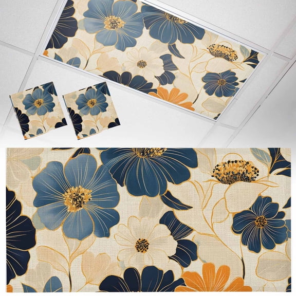 Fluorescent Light Covers 2 Pack 4x2 ft Spring Flower Ceiling Light Covers Retro Art Light Filters for Classroom, Office & Home, Drop Ceiling Light Covers