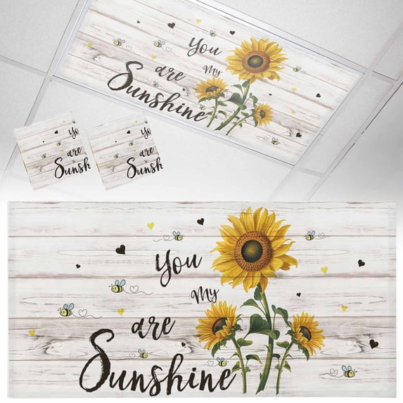 Fluorescent Light Covers 2 Pack 4x2 ft Sunflower Leaves Ceiling Light Covers Spring Floral Wood Grain Light Filters for Classroom, Office & Home, Drop Ceiling Light Covers