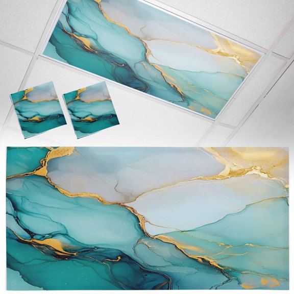 Fluorescent Light Covers 2 Pack 4x2 ft Teal Green Abstract Marble Ceiling Light Covers Modern Art Light Filters for Classroom, Office & Home, Drop Ceiling Light Covers