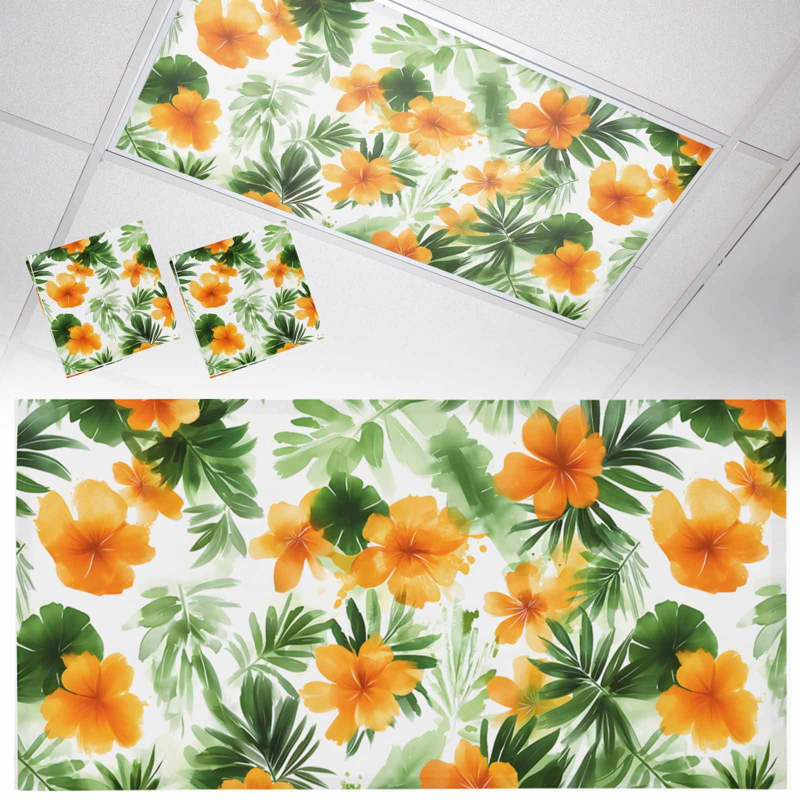 Fluorescent Light Covers 2 Pack 4x2 ft Tropical Plants Orange Flowers ...
