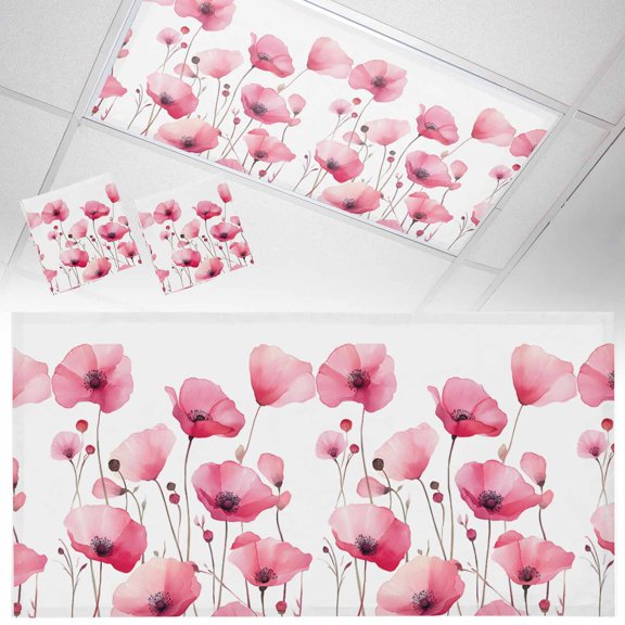 Fluorescent Light Covers 2 Pack 4x2 ft Watercolor Flowers Leaf Ceiling Light Covers Pink Floral Light Filters for Classroom, Office & Home, Drop Ceiling Light Covers