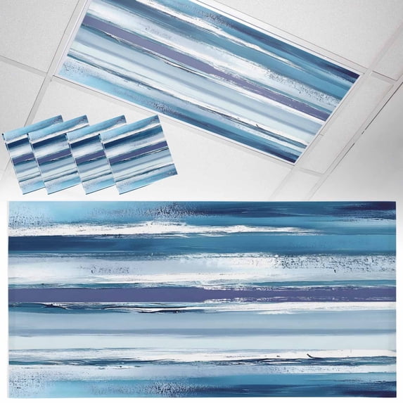 Fluorescent Light Covers 4 Pack 4x2 ft Blue Ripple Ceiling Light Covers Watercolor Art Light Filters for Classroom, Office & Home, Drop Ceiling Light Covers