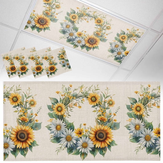 Fluorescent Light Covers 4 Pack 4x2 ft Blue Yellow Sunflower Ceiling Light Covers Retro Wreath Light Filters for Classroom, Office & Home, Drop Ceiling Light Covers