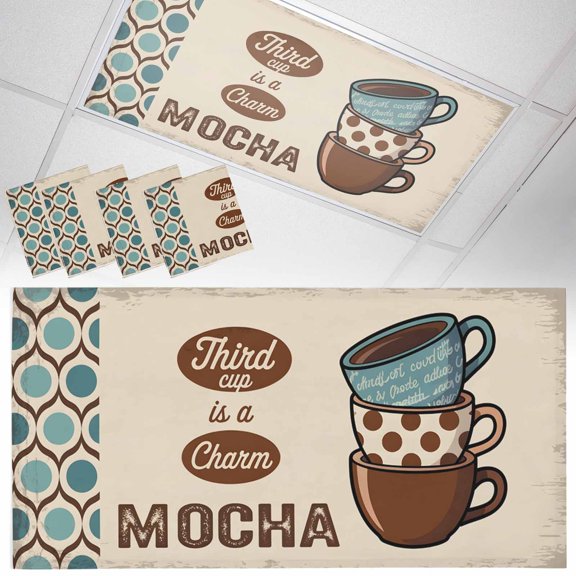 Fluorescent Light Covers 4 Pack 4x2 ft Coffee Cup Polka Dots Ceiling Light Covers Vintage Texture Light Filters for Classroom, Office & Home, Drop Ceiling Light Covers