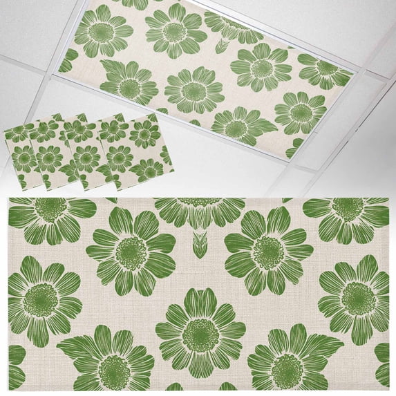 Fluorescent Light Covers 4 Pack 4x2 ft Green Flower Ceiling Light Covers Abstract Floral Light Filters for Classroom, Office & Home, Drop Ceiling Light Covers