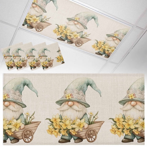 Fluorescent Light Covers 4 Pack 4x2 ft Green Gnome Ceiling Light Covers Cart Full of Flowers Light Filters for Classroom, Office & Home, Drop Ceiling Light Covers