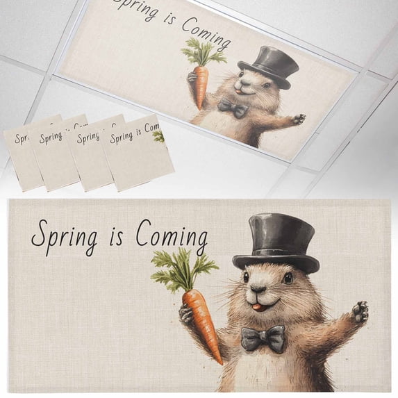 Fluorescent Light Covers 4 Pack 4x2 ft Groundhog Carrot Ceiling Light Covers Spring Is Coming Light Filters for Classroom, Office & Home, Drop Ceiling Light Covers
