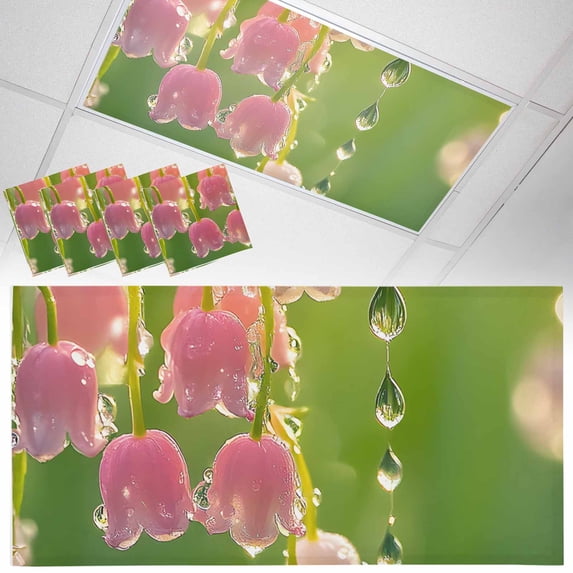 Fluorescent Light Covers 4 Pack 4x2 ft Lily Of The Valley Ceiling Light Covers Dewdrop Sunlight Light Filters for Classroom, Office & Home, Drop Ceiling Light Covers