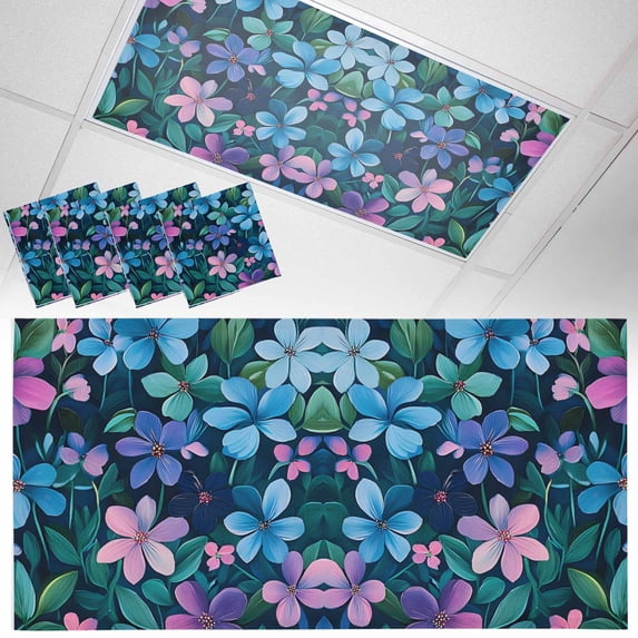 Fluorescent Light Covers 4 Pack 4x2 ft Pink Blue Flower Ceiling Light Covers Spring Floral Light Filters for Classroom, Office & Home, Drop Ceiling Light Covers
