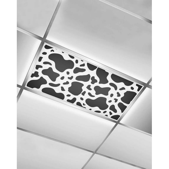 Fluorescent Light Covers for Ceiling Lights 1 Pack, Black and White Magnetic Ceiling Light Covers 2x4 Feet for Classroom Office School, Farmhouse Cow Black White Overhead Drop Ceiling Light Shade
