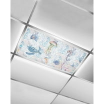 Fluorescent Light Covers for Ceiling Lights 1 Pack, Blue Nautical Coastal Magnetic Ceiling Light Covers 2x4ft for Classroom Office School, Nautical Beach Sea Turtle Coral Drop Ceiling Light Shade