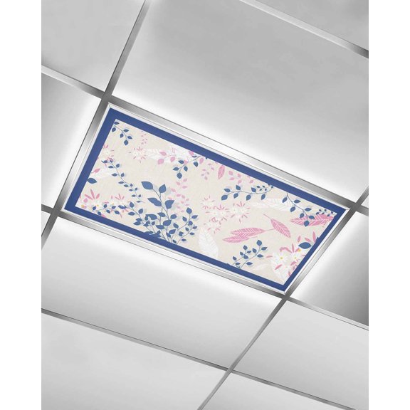 Fluorescent Light Covers for Ceiling Lights 1 Pack, Blue Pink Botanical Magnetic Ceiling Light Covers 2x4ft for Classroom Office School, Rustic Summer Spring Floral Boho Drop Ceiling Light Shade