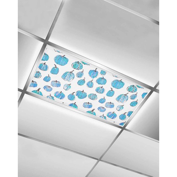 Fluorescent Light Covers for Ceiling Lights 1 Pack, Blue Pumpkins Fall Magnetic Ceiling Light Covers 2x4 Feet for Classroom Office School, Watercolor Thanksgiving Overhead Drop Ceiling Light Shade