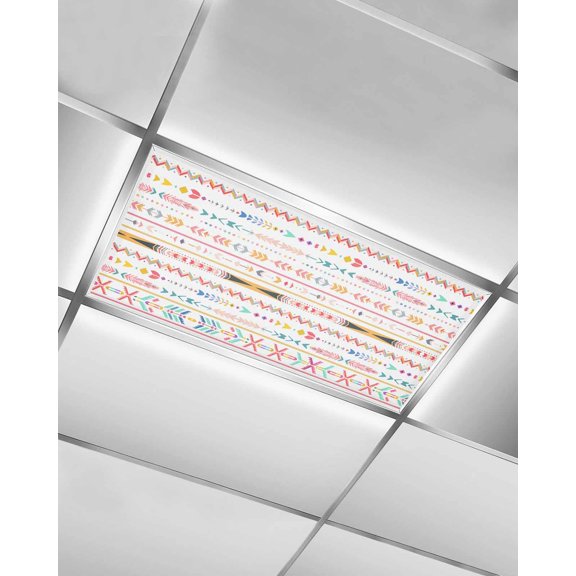 Fluorescent Light Covers for Ceiling Lights 1 Pack, Boho Colorful Magnetic Ceiling Light Covers 2x4ft for Classroom Office School, Southwestern Ethnic Geometric Abstract Drop Ceiling Light Shade