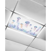 Fluorescent Light Covers for Ceiling Lights 1 Pack, Coastal Jellyfish Magnetic Ceiling Light Covers 2x4 Feet for Classroom Office School, Summer Beach Nautical Ocean Overhead Drop Ceiling Light Shade
