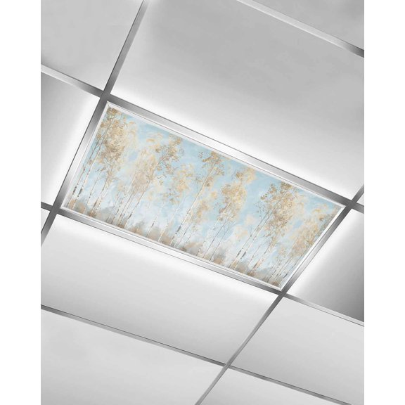 Fluorescent Light Covers for Ceiling Lights 1 Pack, Contemporary Yellow Blue Tree Magnetic Ceiling Light Covers 2x4ft for Classroom Office School, Abstract Art Oil Paiting Drop Ceiling Light Shade