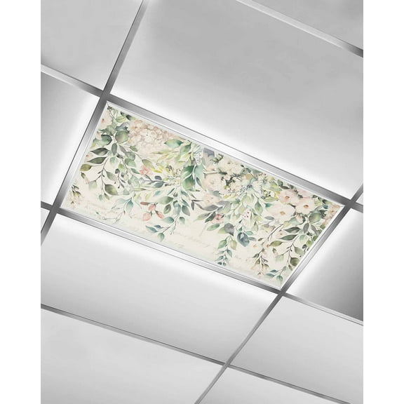 Fluorescent Light Covers for Ceiling Lights 1 Pack, Eucalyptus Leaves Magnetic Ceiling Light Covers 2x4ft for Classroom Office School, Spring Floral Summer Botanical Vintage Drop Ceiling Light Shade