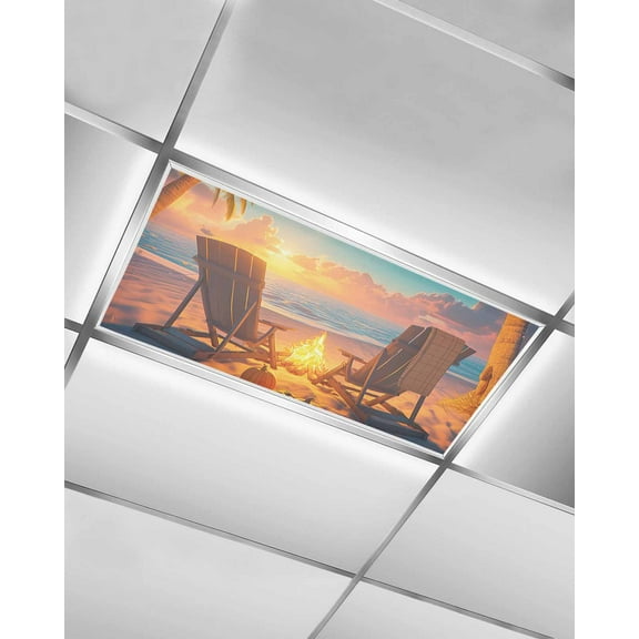 Fluorescent Light Covers for Ceiling Lights 1 Pack,Fall Coastal Magnetic Ceiling Light Covers 2x4ft for Classroom Office School,Autumn Beach Seaside Pumpkins Sunset Overhead Drop Ceiling Light Shade