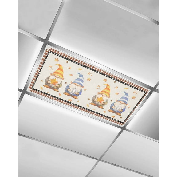 Fluorescent Light Covers for Ceiling Lights 1 Pack,Fall Gnomes Magnetic Ceiling Light Covers 2x4 Feet for Classroom Office School,Brown Striped Maple Leaf Botanical Overhead Drop Ceiling Light Shade