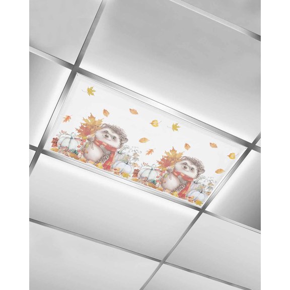 Fluorescent Light Covers for Ceiling Lights 1 Pack,Fall Hedgehog Magnetic Ceiling Light Covers 2x4 Feet for Classroom Office School,Maple Leaf Pumpkins Thanksgiving Overhead Drop Ceiling Light Shade