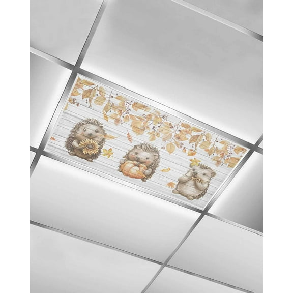 Fluorescent Light Covers for Ceiling Lights 1 Pack, Fall Hedgehog Magnetic Ceiling Light Covers 2x4 Feet for Classroom Office School, Pumpkins Maple Leaf Vintage Overhead Drop Ceiling Light Shade