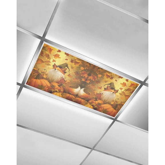 Fluorescent Light Covers for Ceiling Lights 1 Pack, Fall Thanksgiving Fox Magnetic Ceiling Light Covers 2x4ft for Classroom Office School, Orange Pumpkins Maple Leaf Overhead Drop Ceiling Light Shade