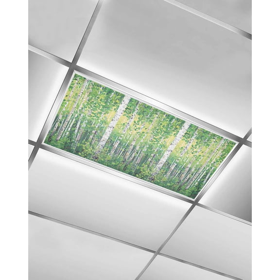 Fluorescent Light Covers for Ceiling Lights 1 Pack, Green Botanical Magnetic Ceiling Light Covers 2x4 Feet for Classroom Office School, Contemporary Abstract Art Overhead Drop Ceiling Light Shade