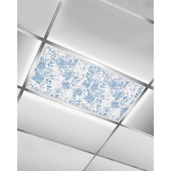 Fluorescent Light Covers for Ceiling Lights 1 Pack, Navy Blue Flowers Magnetic Ceiling Light Covers 2x4ft for Classroom Office School, Watercolor Summer Botanical Floral Drop Ceiling Light Shade